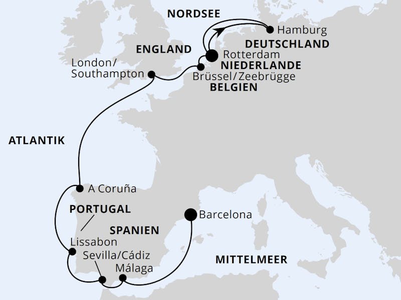 Taufreise von Rotterdam nach Barcelona