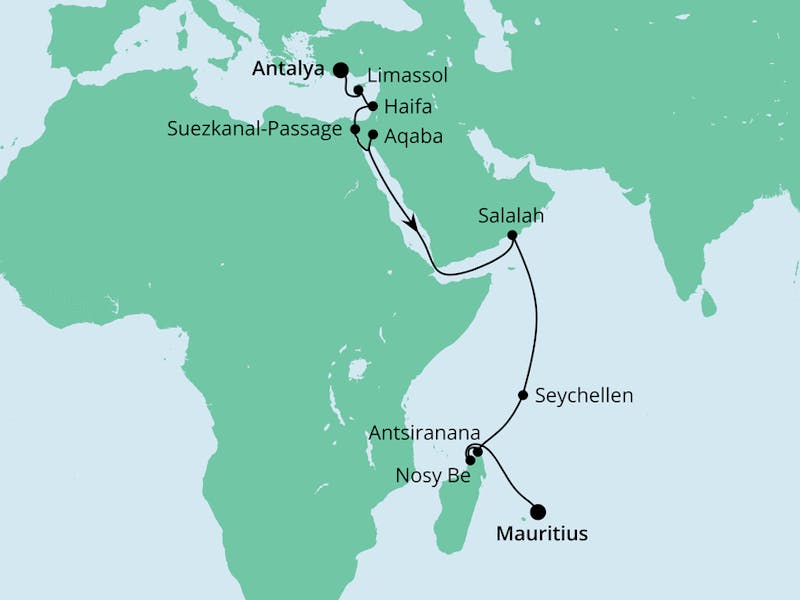 Von Antalya nach Mauritius